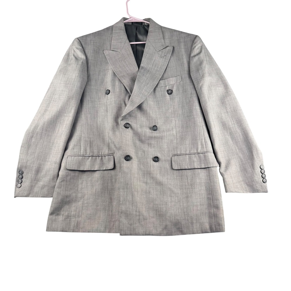 Mazzoni Mens Grey Double Breasted Blazer Jacket Peak Lapel 42L Long Business